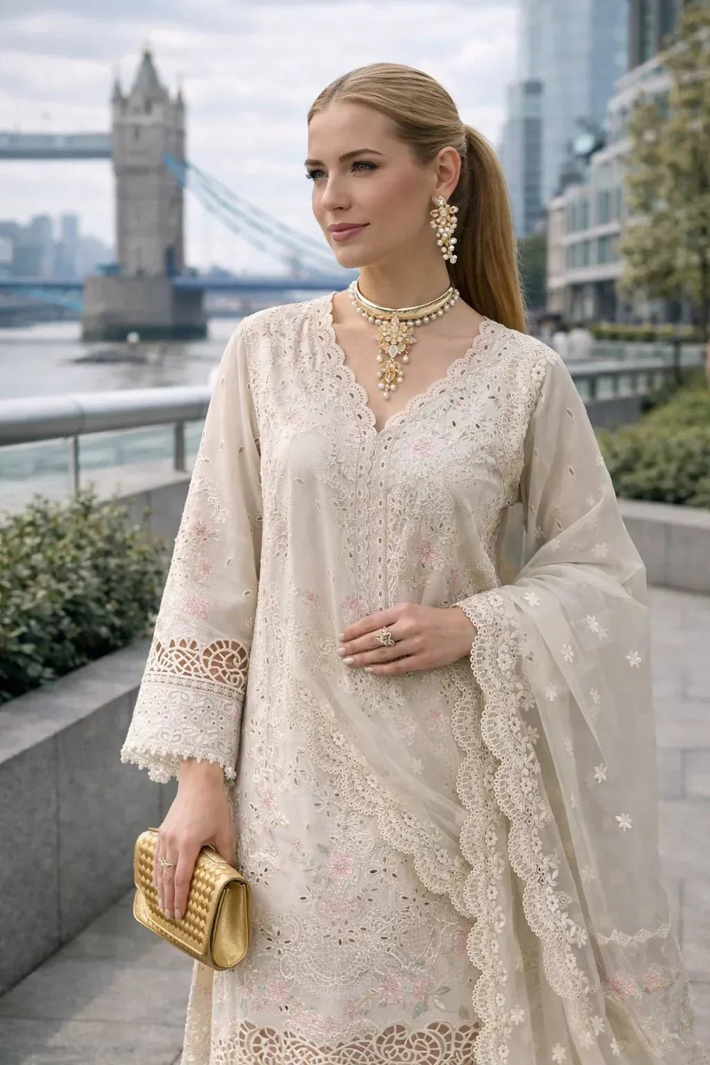 Elowen – 3 Piece Embroidered Lawn Suit - London Womens Wear