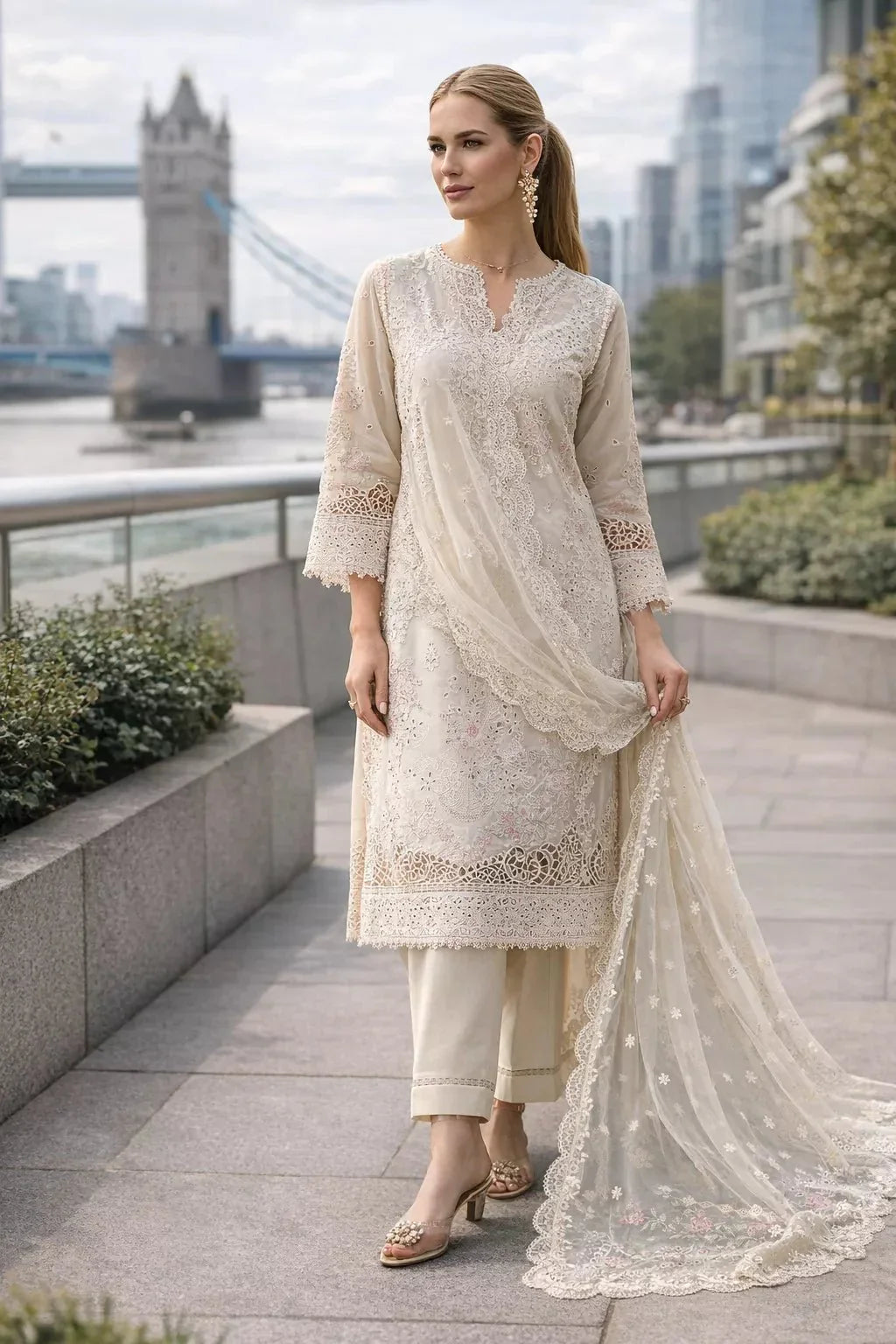 Elowen – 3 Piece Embroidered Lawn Suit - London Womens Wear