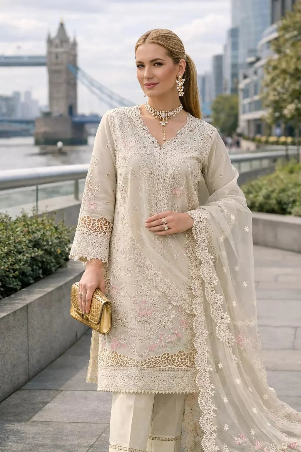 Elowen – 3 Piece Embroidered Lawn Suit - London Womens Wear