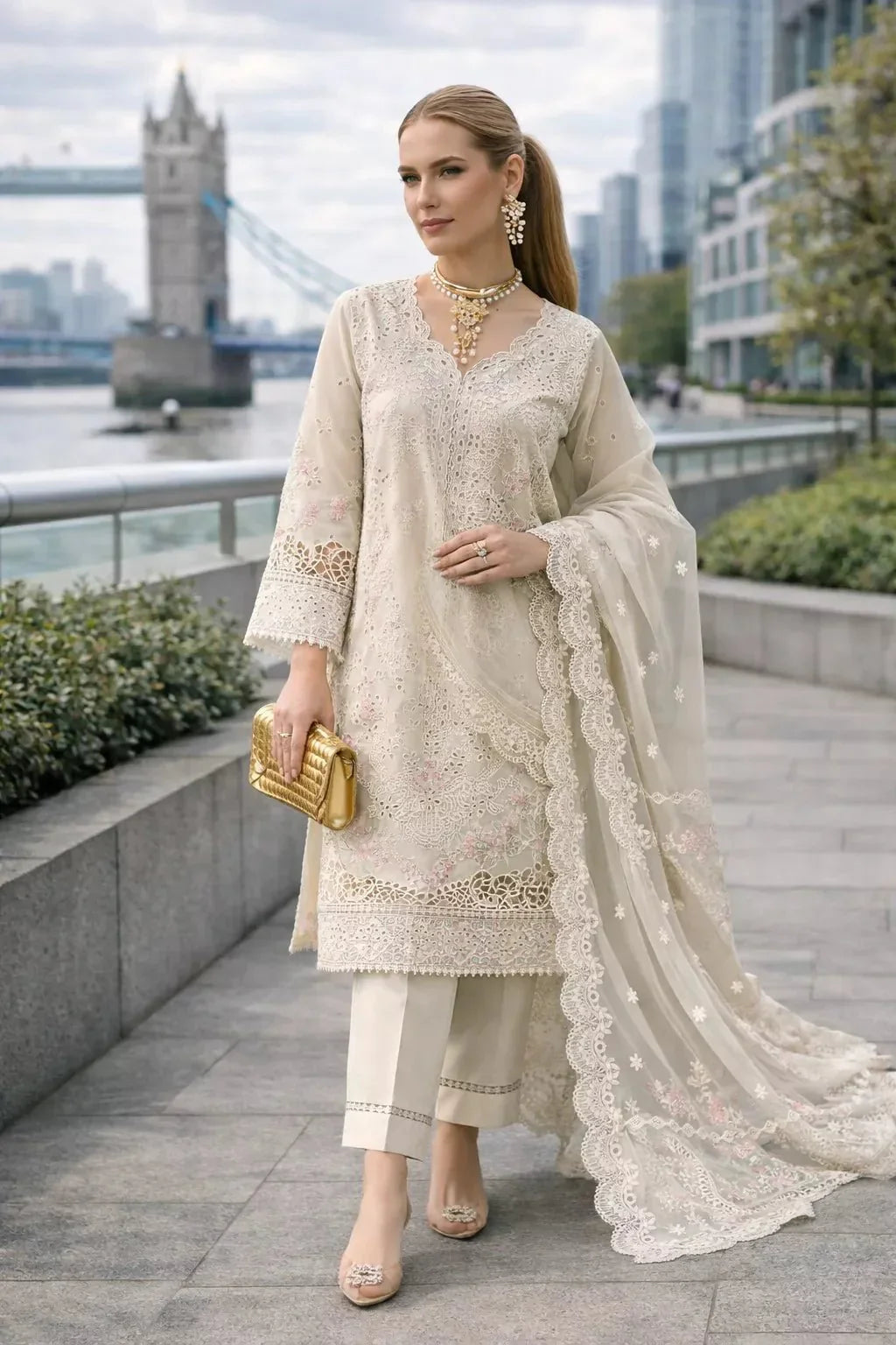 Elowen – 3 Piece Embroidered Lawn Suit - London Womens Wear