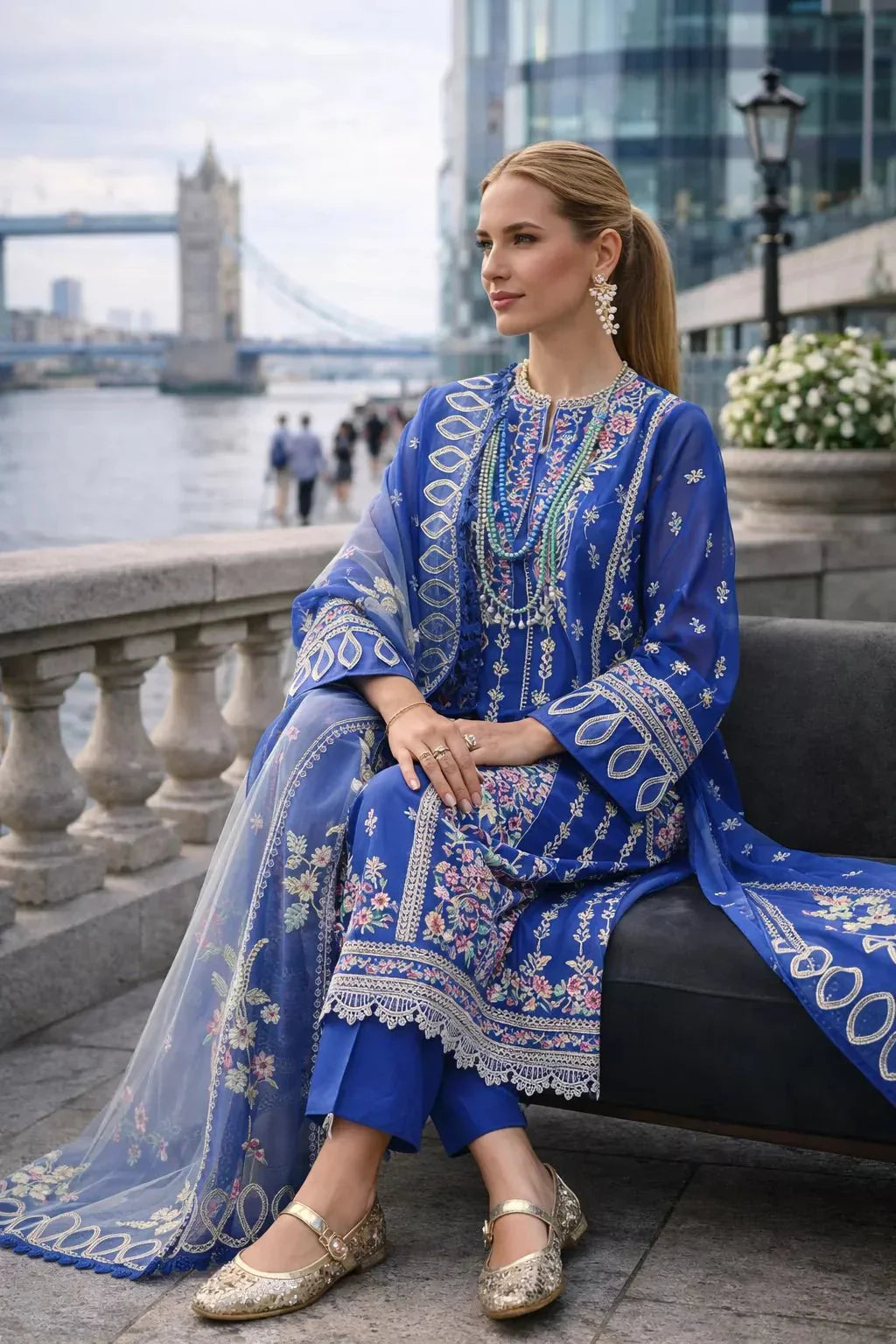 Kensington Azure – 3 Piece Embroidered Lawn Suit - London Womens Wear