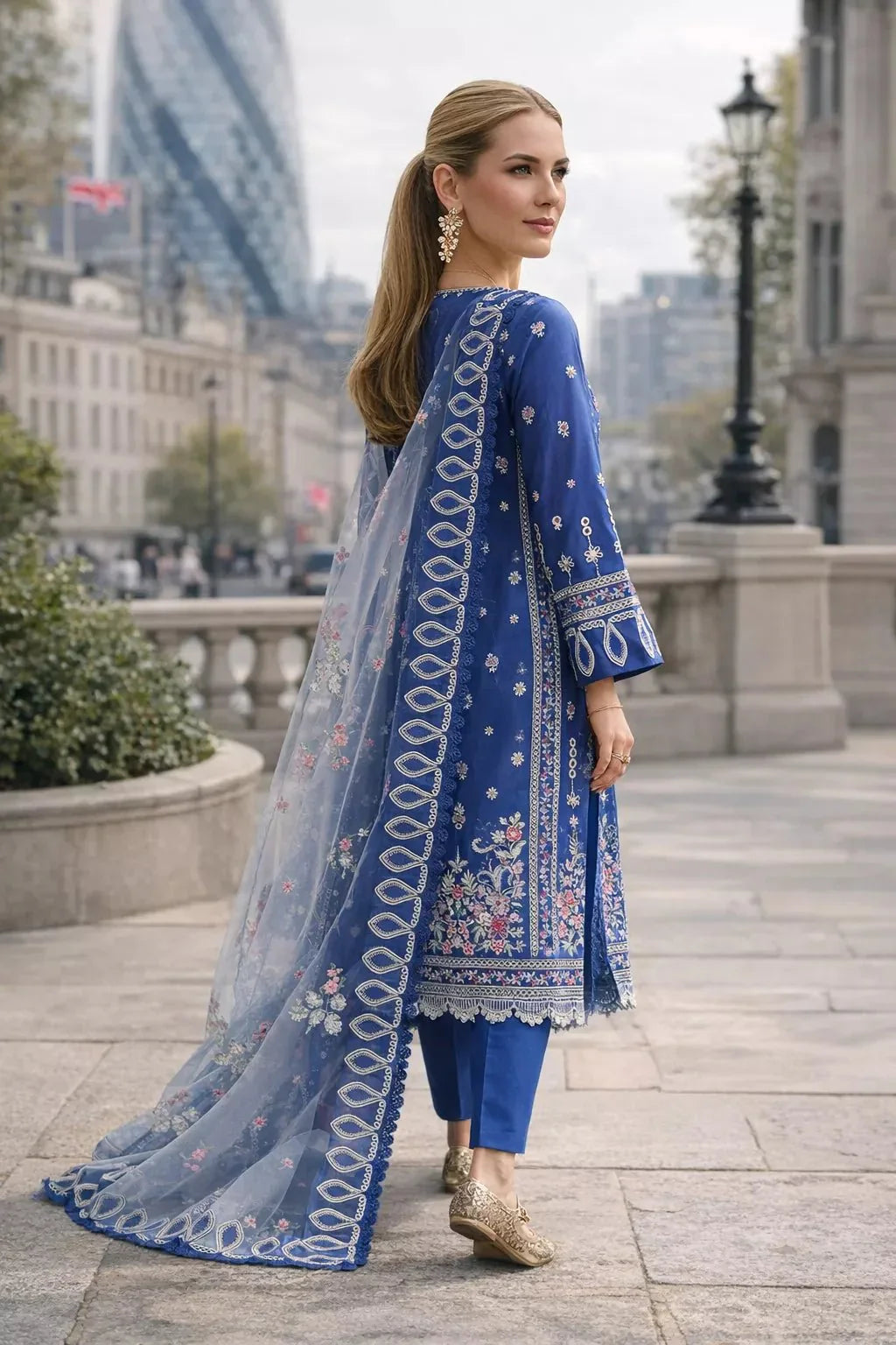 Kensington Azure – 3 Piece Embroidered Lawn Suit - London Womens Wear